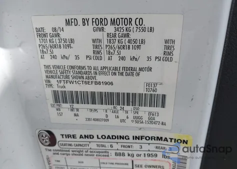 2014 Ford F-150 Xlt z USA, uszkodzony, nr VIN 1FTFW1CT6EFB81906